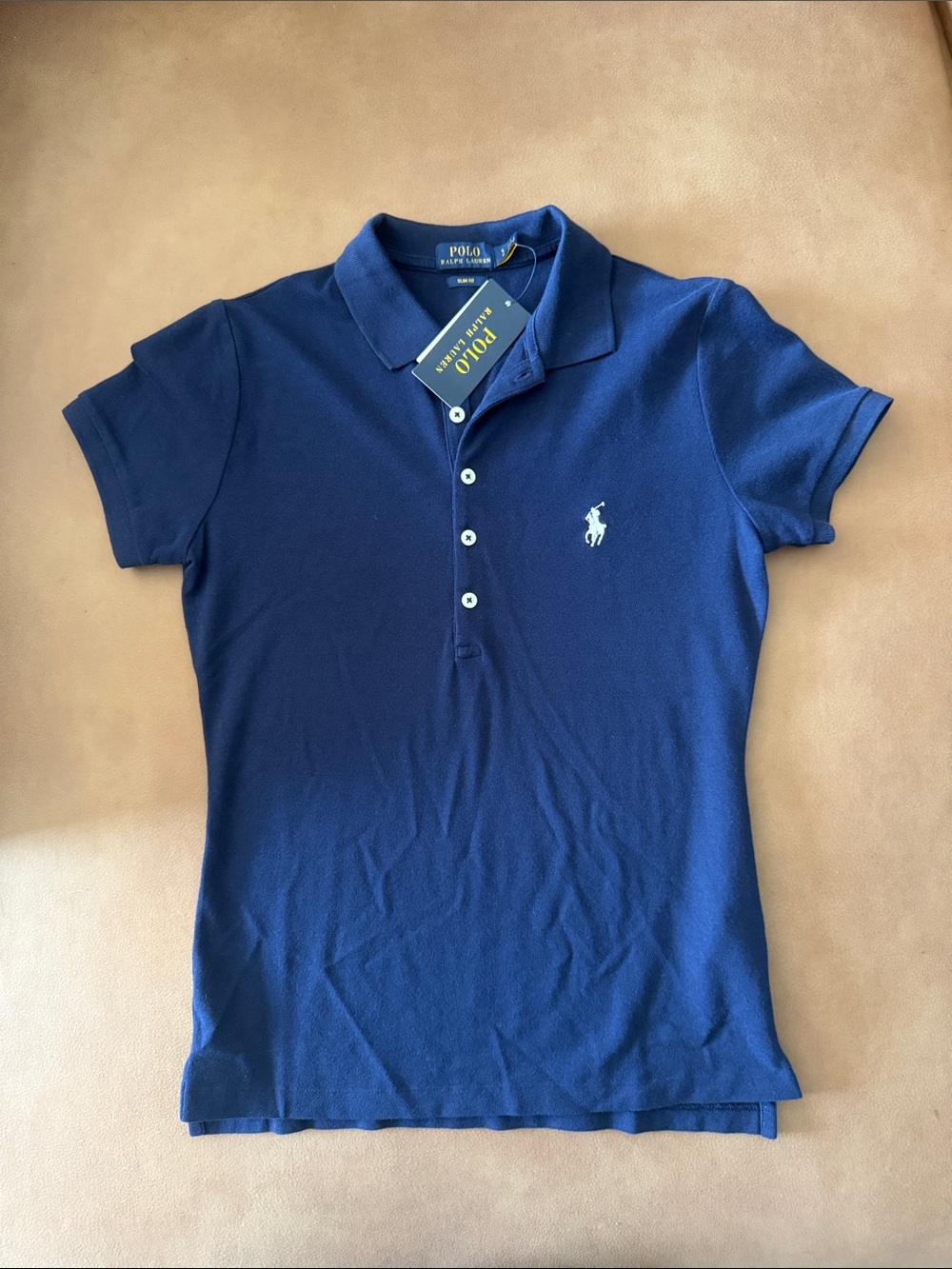 Ralph Lauren Navy Blue Slim Fit Polo Shirt with Branded Tags